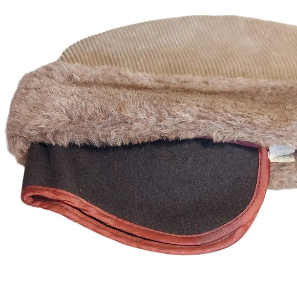 Churchill Ltd Vintage Brown Corduroy Fur Envoy Cap with convertible ear flaps - Picture 7 of 15